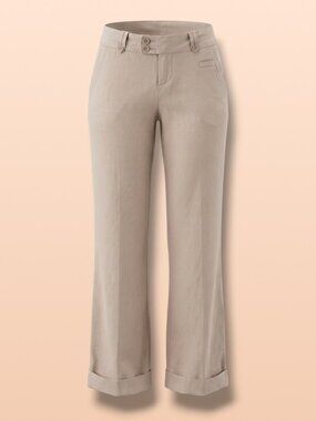 MM Couture by Miss Me Khaki 100% Linen Wide Leg Pants S